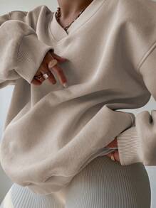 INAWLY Plus Size Women's V Neck Slouchy Long Sleeve Loose Sweatshirt For Autumn And Winter Graduation,Back To School Outfits,Graduation,Teacher Outfits For Women,Back To School Pullover Fall Outfit