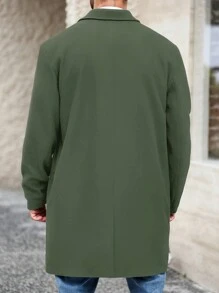 Manfinity Homme Men Plus Size Solid Color Casual Overcoat, Minimalist And Fashionable For Everyday Wear, Fall/Winter - Green - View 2