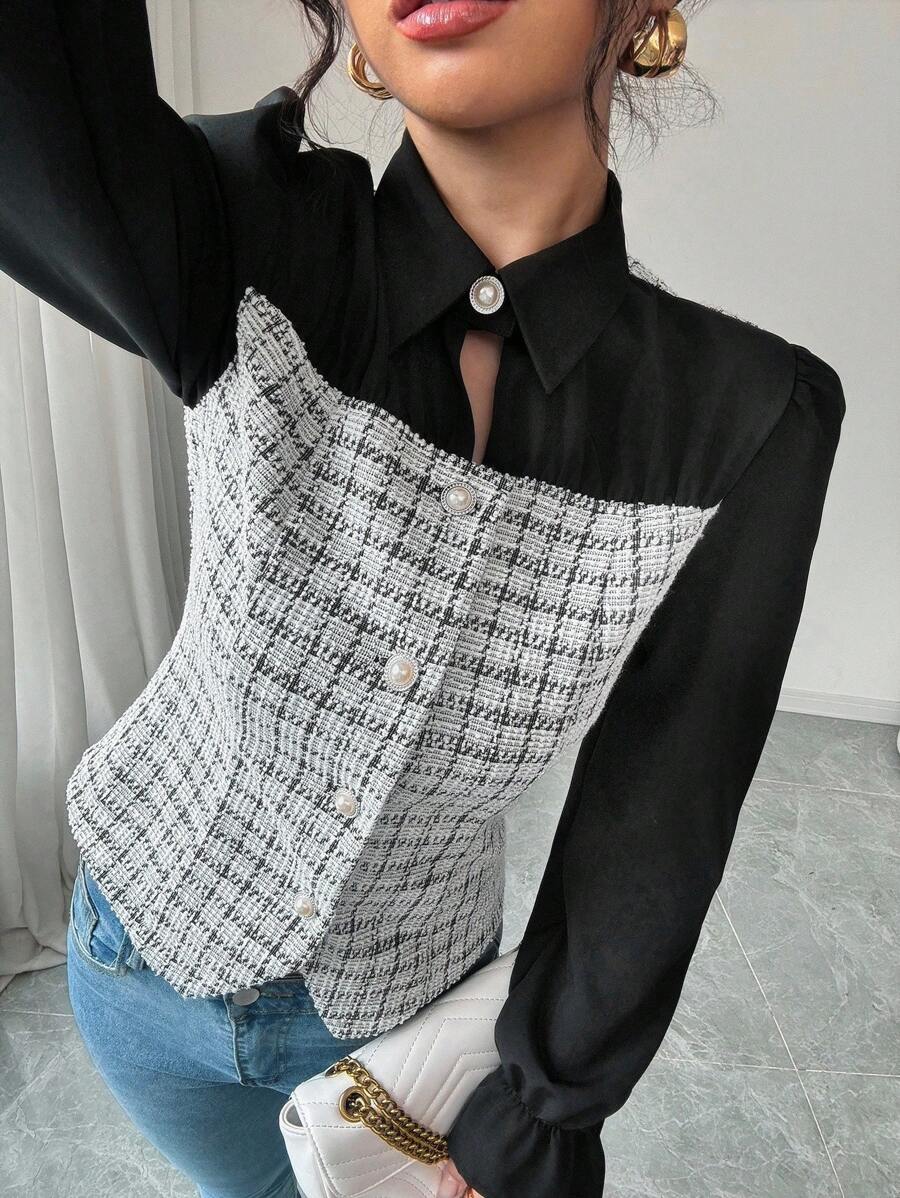 SHEIN Frenchy Damen Lässig Langarm Bluse, minimalistische Mode Alltagskleidung