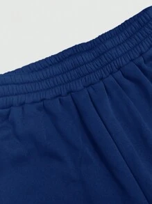 INAWLY 大码女式休闲简约纯色松紧腰宽松阔腿宽松运动裤 - 寶藍色 - 查看 5