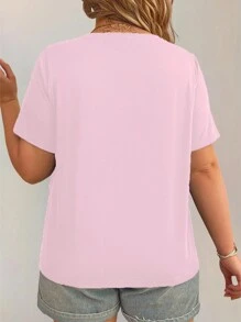 INAWLY Áo thun tay ngắn cổ tròn họa tiết kẻ caro in hình ông già Noel, cây thông Noel, nơ và cà phê cỡ lớn cho nữ mùa hè - Hồng - Xem 2