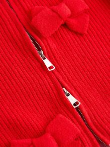 ROMWE Kawaii 3D Bow Dual-Tone Zipper Cardigan Sweater - Red - View 3
