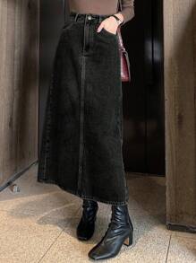 DAZY Western Style Women's Washed Denim Asymmetric Hem A-Line Denim Skirt,Fall Clothes Jeans Skirt