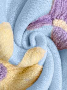 Chiquease Retro Floral Print Loose Crew Neck Lantern Sleeve Sweater Set, Casual And Relaxed Style, Fashionable Design, Suitable For Autumn/Winter - Baby Blue - View 4