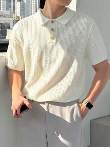 DAZY Men's Solid Color Basic Knitted Polo Shirt, Summer - White - View 9