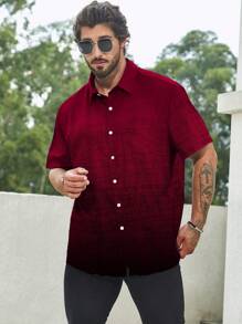 Manfinity Homme Plus Size Men's Casual Ombre Short Sleeve Shirt - Burgundy - View 5