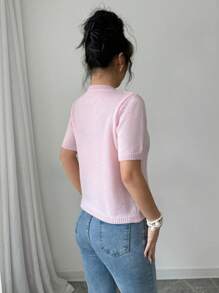 Gloray Nueva llegada Suéter holgado y sencillo de punto con botones para mujer, suéter de manga corta en color rosa para otoño/invierno