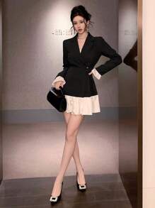 DAZY 女士短款鸡尾酒礼服，春秋季，婚礼/派对/情人节/舞会礼服，长袖连衣裙，优雅女士连衣裙