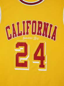 ROMWE MEN Prep 男式休闲运动字母和数字印花背心 - 黃色 - 查看 3