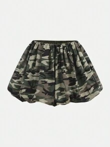 SHEIN TEENGIRL Mini-Rock mit Camouflage-Muster, gerüschtem Saum und eingebauter Shorts, lässiger Street-Style