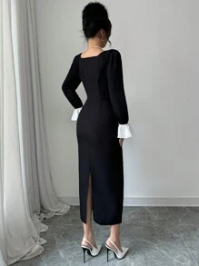 Chiquease 优雅的黑白拼布女式连衣裙