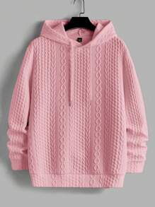 Manfinity VCAY 2pcs Men's Jacquard Pattern Slim Fit Casual Hoodie Set, Suitable For Autumn - Dusty Pink - View 3