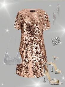 SHEIN Clasi Vestido de lentejuelas dorado, vestido de noche de fiesta, vestido de bola - Champán - Ver 1