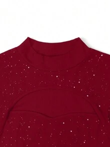 Selianne Women's Shiny Mock Neck Mesh Contrast Flowy Hem Mini Dress, Elegant Fall Cloth For Women