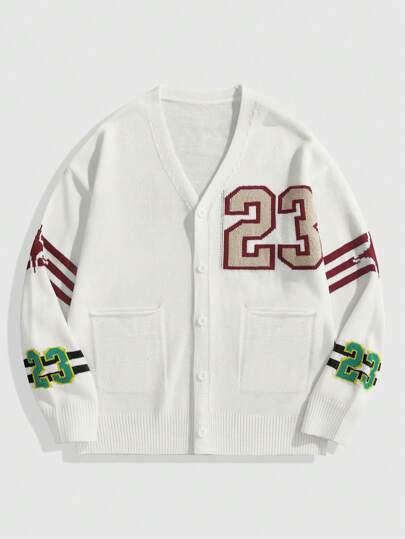 Street Life Chaqueta informal tipo cardigan de cuello en V con estampado de letras, de manga larga y bolsillo, adecuada para uso diario para hombres