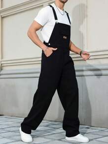 Manfinity Hypemode Men's Casual Versatile Black Denim Bib & Brace Overall