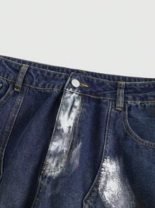 ROMWE MEN Street Life Men's Zipper Closure Casual Denim Jeans, Minimalist & Fashion For Daily Wear - Blue - View 3