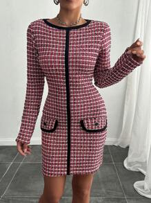 EURMUSE Women's Long Sleeve Tweed Short Dress - Multicolor - View 3