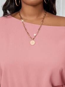 SHEIN Lady 秋冬优雅复古工作休闲办公室香槟色编织露肩舞会礼服主教袖露背新品大码连体裤 - 粉色 - 查看 8