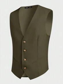 Manfinity VCAY 3pcs Men's Slim Fit Casual Suit Set (Jacket + Vest + Pants), Suitable For Spring And Autumn, Office Wear - Green - View 6