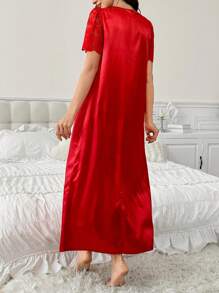 Moonlight&Mama Camisón de maternidad elegante de encaje con diseño suave y amigable con la piel, de seda sintética - Rojo - Ver 2