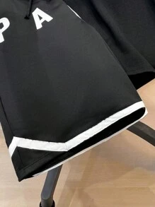 SHEIN Teen Boys' Casual School Stylish Simple Practical Versatile Cute Soft Comfortable Daily, School, Travel, Sports Graphic Tee And Shorts Set - Black - View 5