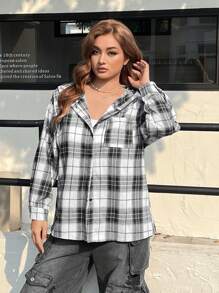 SHEIN EZwear Camisa a cuadros de mujer de talla grande, casual y de moda para uso diario
