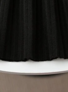 Conjunto de 2 piezas para niña preadolescente con jersey de punto con lazo elegante y falda de punto plisada, atuendo de invierno - Negro - Ver 4