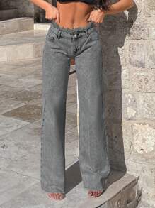 EURMUSE 100%Cotton Rigid, Belt Detailed Wideleg Fit - Grey - View 6