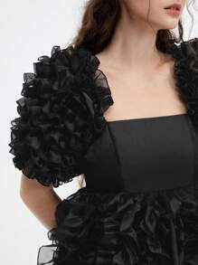 SHEIN MOD Women Elegant Black Ruffle Trim Organza Mini Dress, Dresses For Women, Dresses For Women Elegant, Dresses For Women Party, Corset Dress, Graduation Dress, New Year Party Dress, Going Out Dress, Vintage Dress, Goth Dress, Dress Madrinha De Casamento