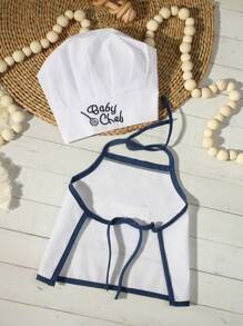 SHEIN Newborn Photography Outfits Baby Boy White Chef Hat And Apron Set Infant Photoshoot Props 1 Month And 100 Days Baby Photo Props