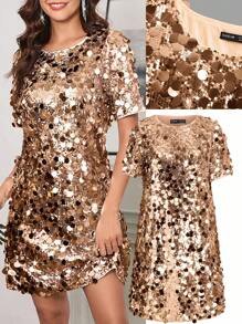 SHEIN Clasi Vestido de lentejuelas dorado, vestido de noche de fiesta, vestido de bola - Champán - Ver 9