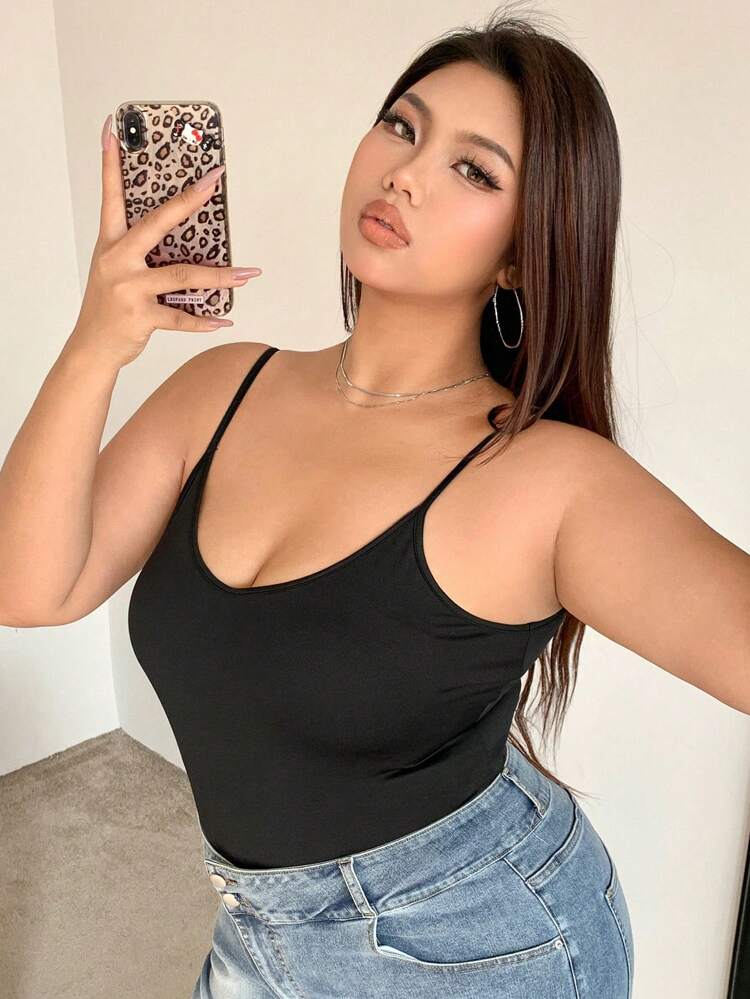 Dazy Petite Plus Solid Color Backless Bodycon Camisole Tank Top, Sexy, Suitable For Spring/Summer/Autumn
