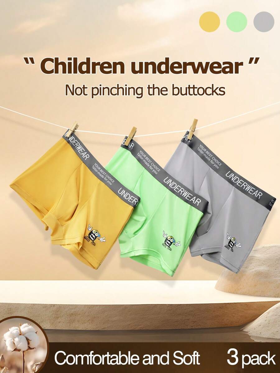 3-Pack Teen Boy Letter Elastic Waistband Boxer Briefs - Multicolor - View 1