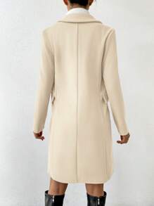 SHEIN PETITE Casual Solid Color Double-Breasted Overcoat, Autumn/Winter Fall Cloth For Women - Apricot - View 2