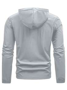 Manfinity Running Men's Casual Letter Print Drawstring Hooded Sports Jacket, Running Jacket, Zip Up Jacket - Light Grey - View 2