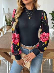 EMERY ROSE 女士花卉印花灯笼袖优雅衬衫，秋季 - 彩色 - 查看 3