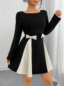 SHEIN Unity Women Colorblock Long Sleeve Casual Mini Dress, Minimalist Fashion For Everyday Wear - Multicolor - View 3