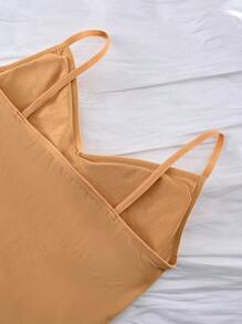 Simple Solid Color Lingerie Set: Camisole + G-String - Yellow - View 6