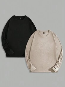 Manfinity VCAY Men's Solid Color Knit Long Sleeve Casual T-Shirt - Camel - View 1