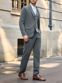 Manfinity VCAY 2 件套男士修身休闲商务西装套装，长袖，适合秋冬季 - 深灰色 - 查看 4