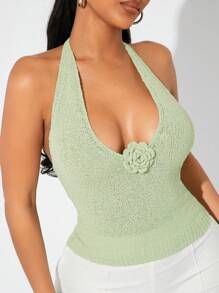 SHEIN SXY 女式深 V 领露背长裙性感透视细肩带连衣裙针织露背上衣，夏季服装，女式夏季上衣，夏季上衣，女式夏季服装，情人节 - 綠色 - 查看 4