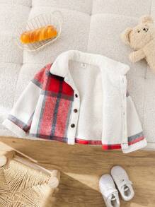 SHEIN Baby Boys All-Match Plaid Thermal Lined Casual Sport Gentleman Preppy Style Jacket, Suitable For Autumn And Winter Seasons