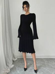 Elenzga New Loose Casual Slim Fit Lace Knitted Women Pullover Sweater Knitted Black Dress, European And American Style, Autumn/Winter Fall Cloth For Women - Black - View 6