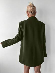 EURMUSE Lapel Neck Flap Detail Double Button Blazer - Dark Green - View 2