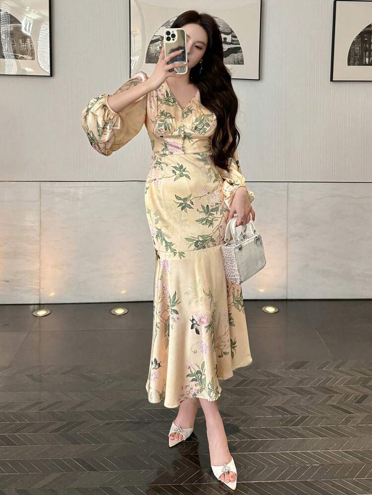 Women's Casual Midi Dress, Minimalist And Fashionable For Daily Wear Floral Dresses For Women