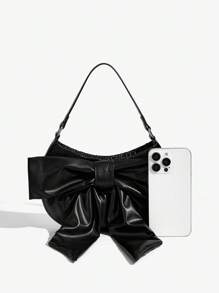SHEIN ICON Bolso de hombro para mujer, bolso tipo hobo, de moda, sencillo, personalizado, versátil, dulce y cool, para chicas, estilo Y2K, de calle, con lazo, color negro