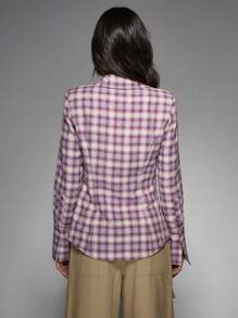 MISSGUIDED 不对称格子纽扣衬衫西式女士长袖修身衬衫秋冬休闲办公室街头时尚上衣