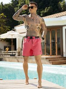 Surfspeed Men's Palm Tree Print Drawstring Waist Casual Beach Shorts Men Swim Trunks - Watermelon Pink - View 8