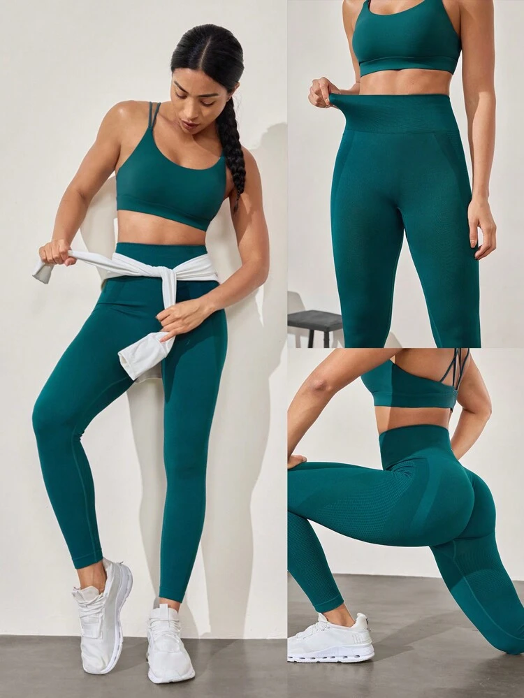 Leggings con cintura alta y sin costuras, perforados, de medio impacto, para gimnasio y entrenamiento de 24"